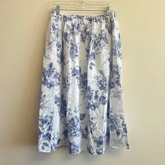 Reformation Teya Linen Two Piece Lupine Size 10 Skirt Crop Top Floral White Blue - Picture 13 of 16